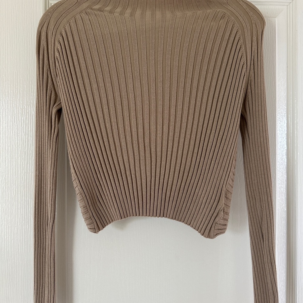 Lush Tan Ribbed Backless Sweater